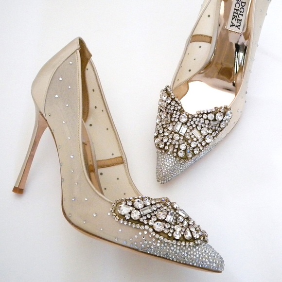 NEW BADGLEY MISCHKA Quintana Crystal Jewels Embellished Pointed Toe Pump HeelS - Picture 14 of 15